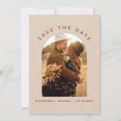 ミニマリストTerracotta Boho日付写真を保存 セーブザデート (裏面)