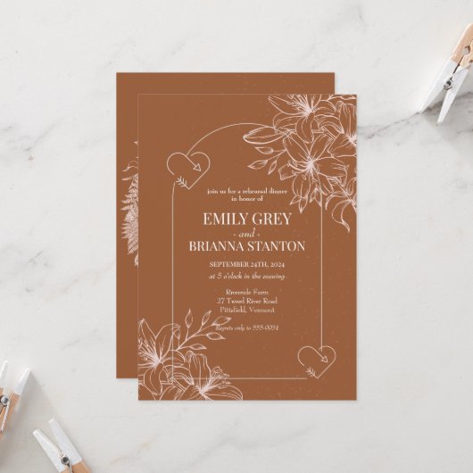 ミニマリストterracotta boho焼きリハーサルディナー 招待状 (正面/裏面インサイチュ)