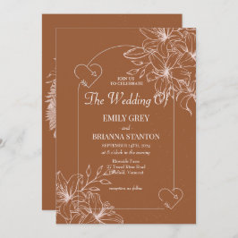 ミニマリストterracotta boho燃えたオレンジ結婚ズ 招待状