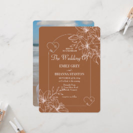 ミニマリストterracotta boho燃えたオレンジ結婚ズ 招待状