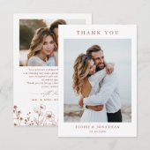 ミニマリストTerracotta Wildflower Photo 結婚's サンキューカード (正面/裏面)