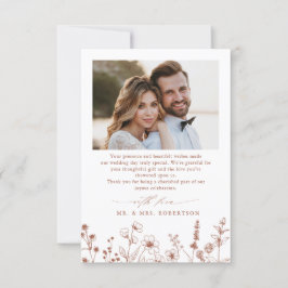 ミニマリストTerracotta Wildflower Photo 結婚's サンキューカード