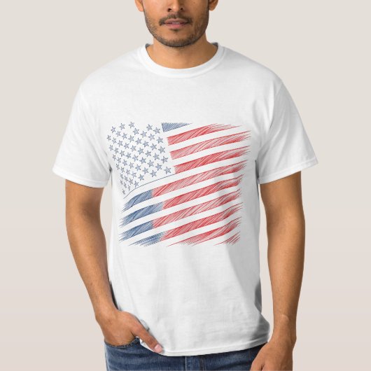 ミニマリストUSAフラグラインアート Tシャツ (正面)