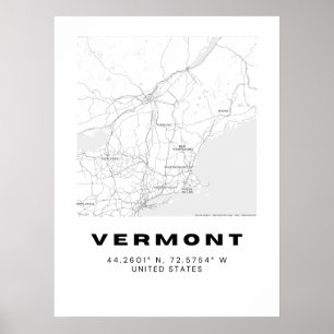 ミニマリストVermontマップアート – 白黒 ポスター