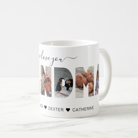 ミニマリストWE LAVE YOUおばあちゃんフォトコラージュ コーヒーマグカップ (正面右)