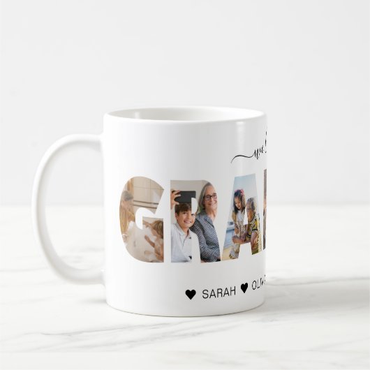 ミニマリストWE LAVE YOUおばあちゃんフォトコラージュ コーヒーマグカップ (左)