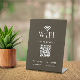 ミニマリストWiFiネットワークパスワードQRコード ブラウン 台座サイン