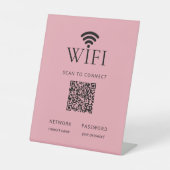 ミニマリストWiFiパスワードデスクサインQRコード ピンク 台座サイン (正面)