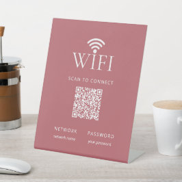ミニマリストWiFiパスワードQRコードダスティピンク 台座サイン