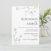 ミニマリストWildflowersラインアートボー結婚ホ 招待状 (スタンド正面)
