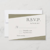 ミニマリストzenオリーブグリーンストライプグレーのRSVP 招待状 (正面)