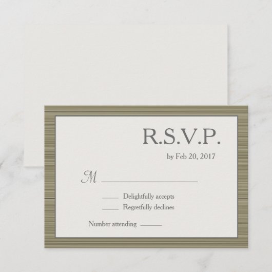 ミニマリストzenオリーブグリーンストライプグレーのRSVP 招待状 (正面/裏面)