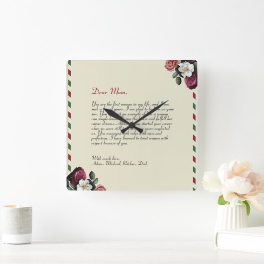 ミニマリスパーソナライズされたトラブレター手書き スクエア壁時計 (ホーム)