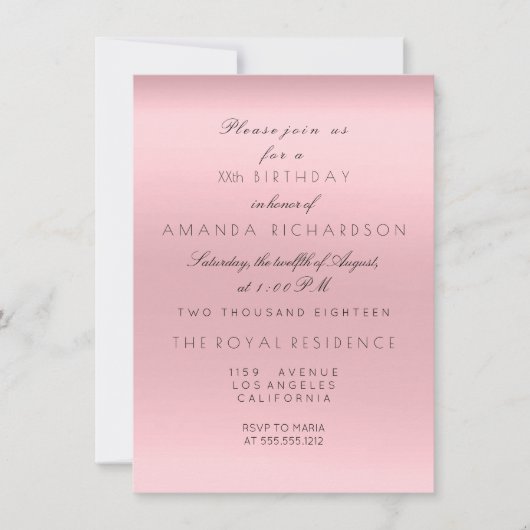 ミニマリスピンクローズパウダー誕生日 招待状 (正面)
