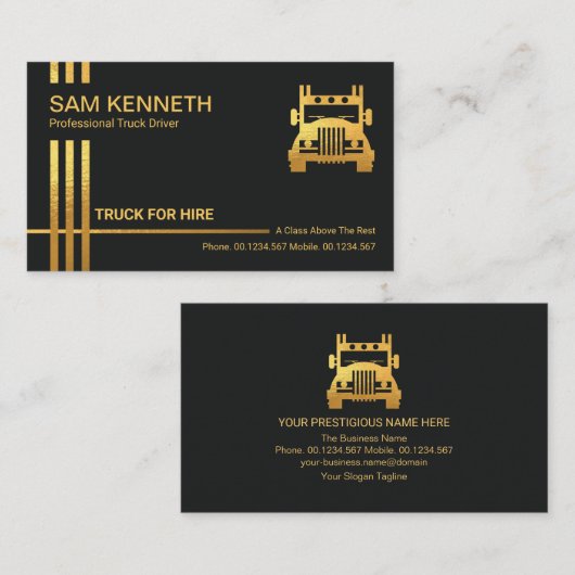 ミニマリスフェイクトストライプ金ゴールド物流輸送 名刺 (正面/裏面)