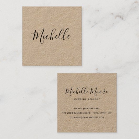 ミニマリスフェミニントの田舎のクラフト紙 スクエア名刺 (正面/裏面)