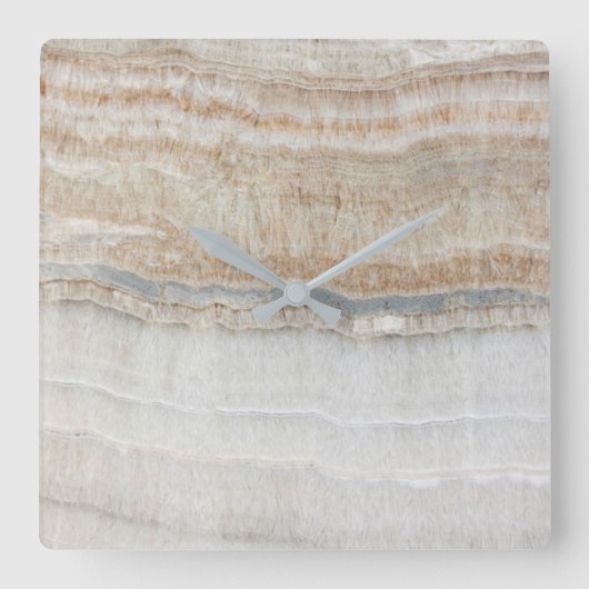 ミニマリスモダントのシックベージュタンの白い灰色大理石 スクエア壁時計 (正面)