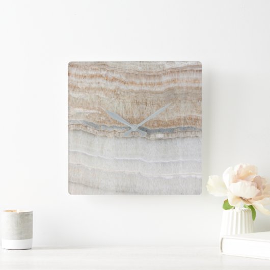 ミニマリスモダントのシックベージュタンの白い灰色大理石 スクエア壁時計 (ホーム)