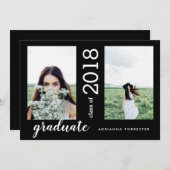 ミニマリスモダントの卒業2枚の写真|黒 招待状 (正面/裏面)