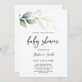 ミニマリスモダントの緑のベビーシャワー 招待状 (正面/裏面)