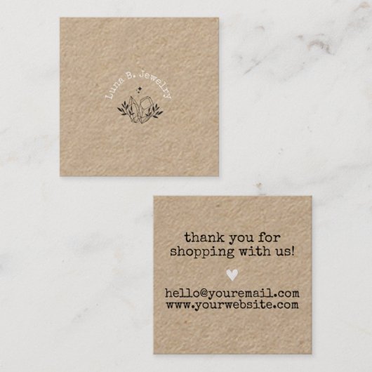 ミニマリスモダントクリスタルデインティジュエリーショップ スクエア名刺 (正面/裏面)