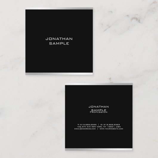 ミニマリスモダントデザインプロフェッショナルシックシルバー スクエア名刺 (正面/裏面)