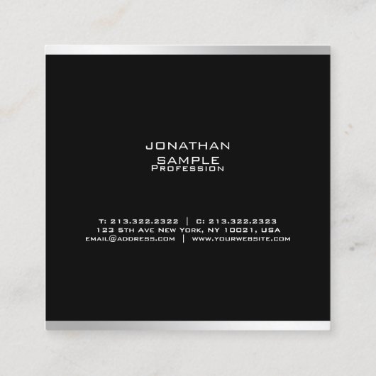ミニマリスモダントデザインプロフェッショナルシックシルバー スクエア名刺 (裏面)