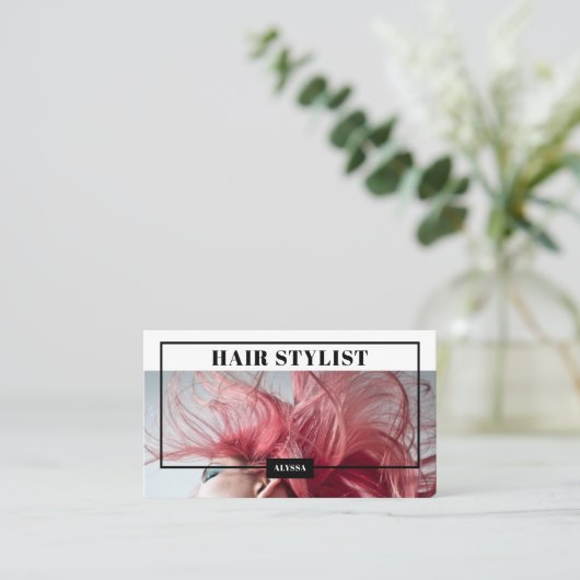 ミニマリスモダントトレンディー美容師のフォトロゴ 名刺 (スタンド正面)