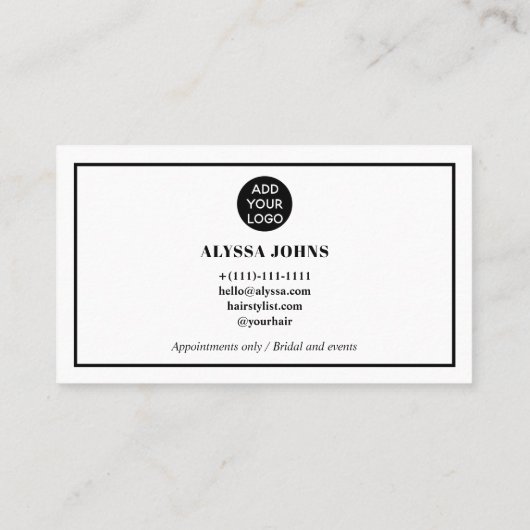 ミニマリスモダントトレンディー美容師のフォトロゴ 名刺 (裏面)