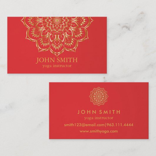 ミニマリスモダントバラ金ゴールドロータスヨガインストラクター 名刺 (正面/裏面)