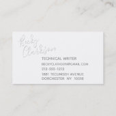 ミニマリスモダントホワイトシャドウ手書きスクリプト 名刺 (裏面)