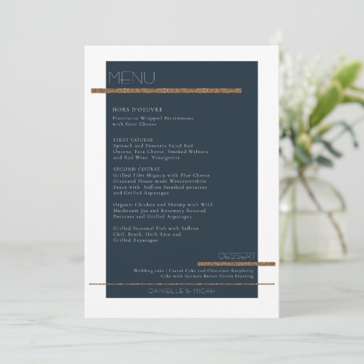 ミニマリスモダント海軍古金ゴールドホワイトメニュー 招待状 (スタンド正面)