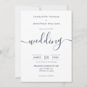 ミニマリスモダント·スクリプト·ネービー·ブ結婚ルーズ 招待状 (正面)