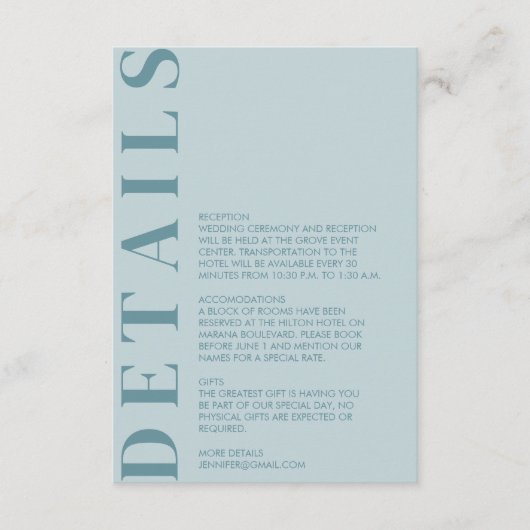 ミニマリズムな結婚式の詳細案内 エンクロージャーカード (正面)