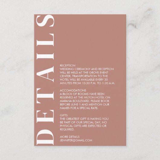 ミニマリズムな結婚式の詳細案内 エンクロージャーカード (正面)