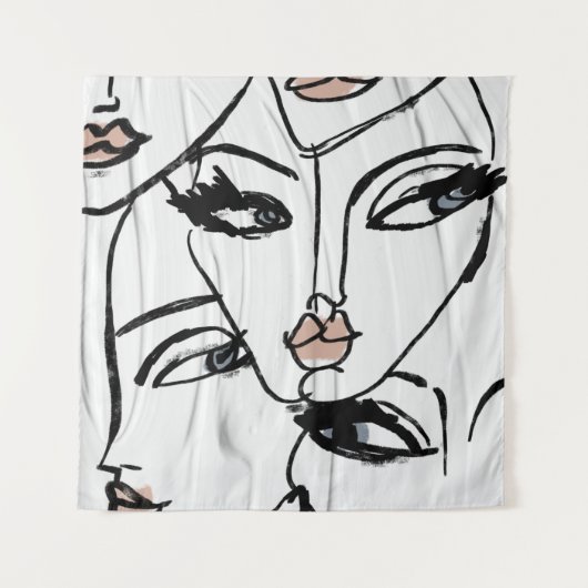 ミニマリズムのラインアート・オブ・ウィメン顔 タペストリー (正面)