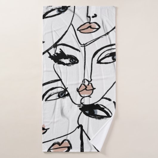ミニマリズムのラインアート・オブ・ウィメン顔 バスタオル (バスタオル)