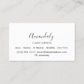 ミニマリズムエレガントスクリプトメイクアップ白黒 名刺 (裏面)