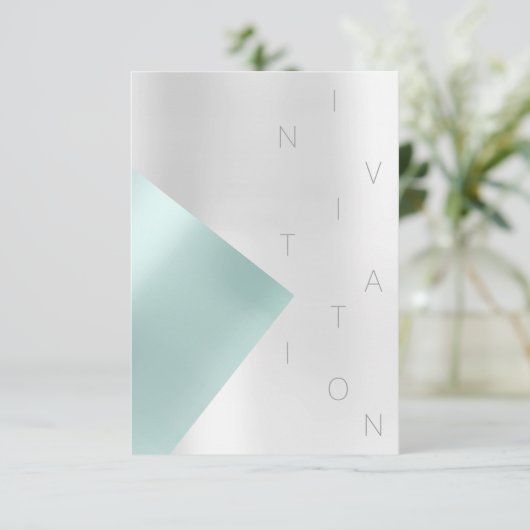 ミニマリズムファッションイベントメタリックアクアティファニー 招待状 (スタンド正面)