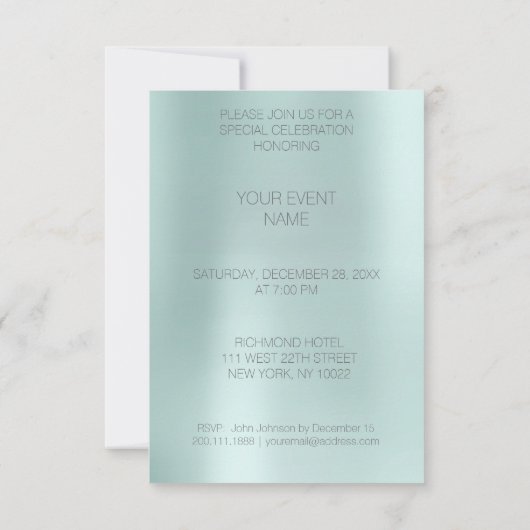 ミニマリズムファッションイベントメタリックアクアティファニー 招待状 (裏面)