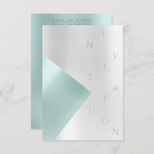 ミニマリズムファッションイベントメタリックアクアティファニー 招待状 (正面/裏面)