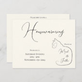 ミニマリズム座りキャットブラック&クリーム引っ越し祝いパーティー 招待状 (正面/裏面)