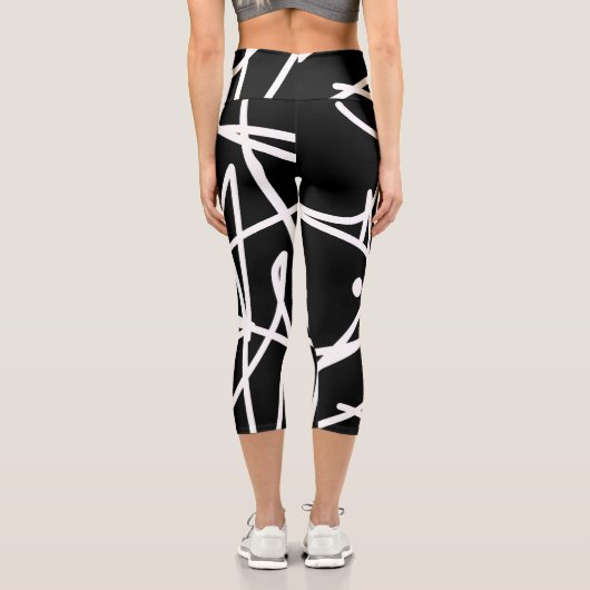 ミニマリズム抽象芸術アートパターン白黒 カプリレギンス (裏面)