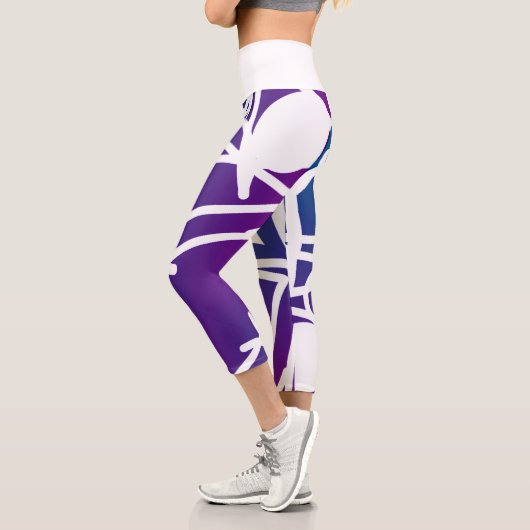 ミニマリズム抽象芸術アートパープルとホワイト カプリレギンス (左)