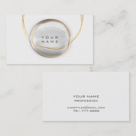 ミニマリズム金ゴールドホワイトガラスボールサークル 名刺 (正面/裏面)