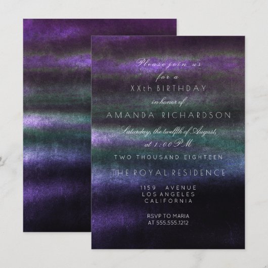 ミニマリズム オンブレ ティール パープル ネイビー トロピカル グリーン 招待状 (正面/裏面)