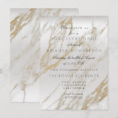ミニマリズム ゴールド ホワイト グレー マーブル シルバー メタリック 招待状 (正面/裏面)