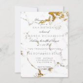 ミニマリズム ホワイト カララ マーブル ゴールド 誕生日 招待状 (正面)