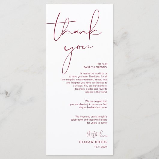 ミニマリズムBurgundyスクリプトプレイス設定ありがとう プログラム (正面)