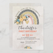 ミニマリポンパスグラスレトロレインボーボホ誕生日 招待状 (正面/裏面)